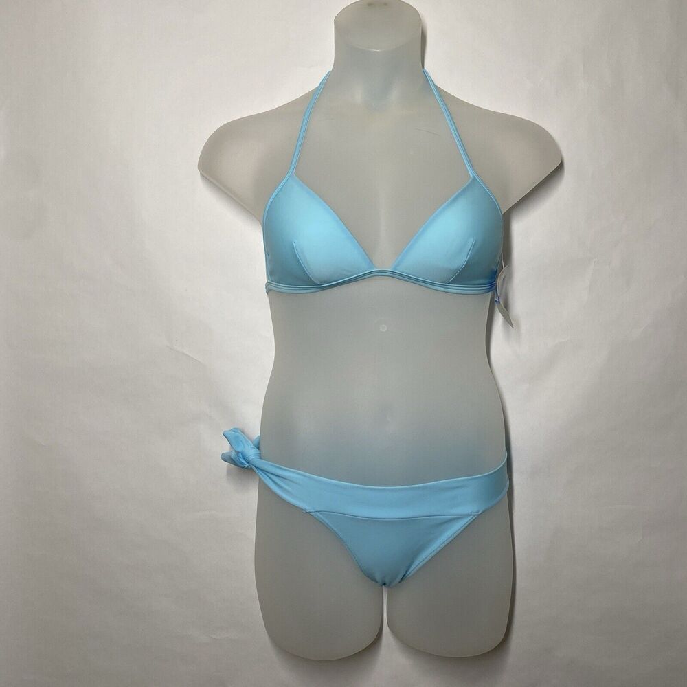 AGUA DOCE Brazilian 2-pc Bikini Size L Light Blue Hip Tie Stretch Cheeky